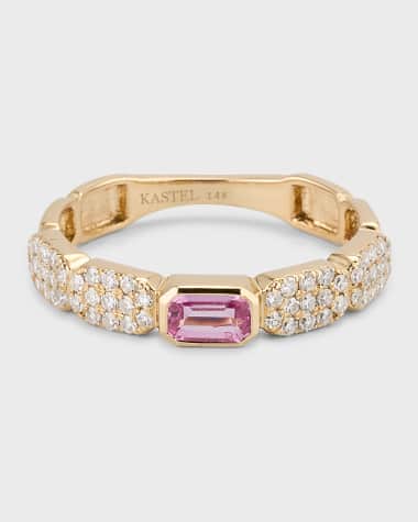 Kastel Jewelry 14K Chemin Pink Sapphire and Diamond Pave Band Ring, Size 7