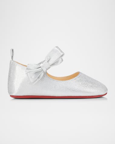 Christian Louboutin Girl's Lou Babe Shimmer Bow Ballerina Shoes, Baby