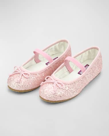L'Amour Shoes Girl's Victoria Sparkle Glitter Bow Flats, Baby/Toddler/Kids