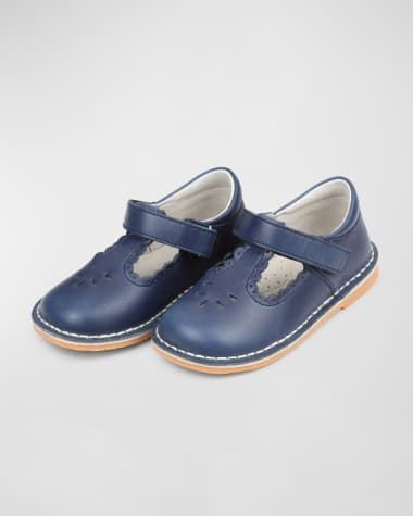 L'Amour Shoes Girl's Angie Scalloped Leather T-Strap Mary Jane Flats, Baby/Toddler/Kid