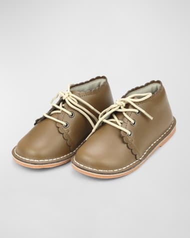 L'Amour Shoes Girl's Georgie Scalloped Leather Lace-Up Boots, Baby/Toddler/Kid