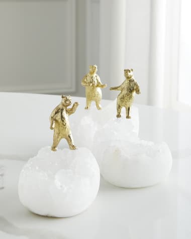 John-Richard Collection Brass Bear Figure on Quartz Sculptures, Set of 3