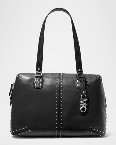Black leather studded purse top