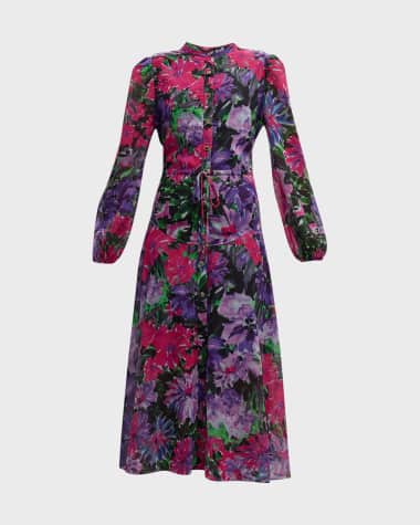 Milly Lorian Floral-Print Midi Shirtdress