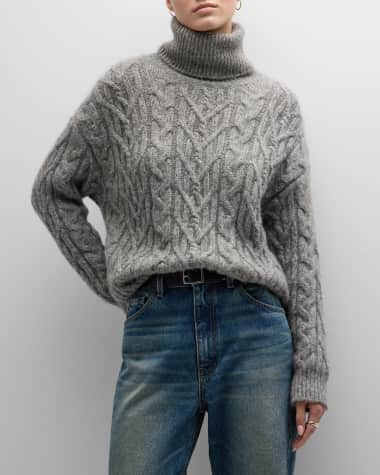 Nili Lotan Cable-Knit Cashmere Turtleneck Sweater