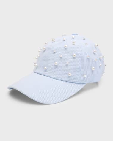 Lele Sadoughi Pearly Seersucker Baseball Cap