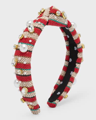 Lele Sadoughi Striped & Embellished Slim Knotted Headband