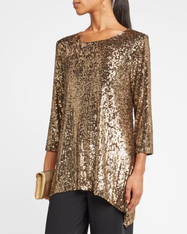 Caroline Rose 3/4-Sleeve Sequin Sidefall Tunic