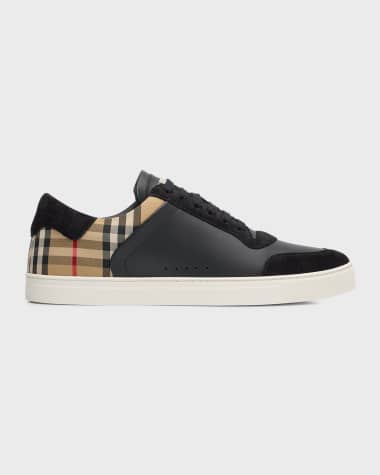 Burberry Men's Stevie Leather and Check Low-Top Sneakers