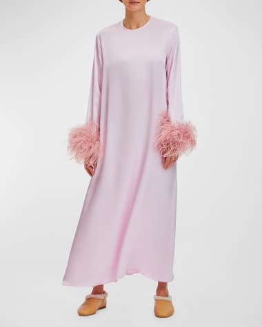 Sleeper Suzi Feather-Trim Long-Sleeve Maxi Nightgown