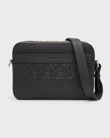 Ferragamo Men's Embossed Gancini Leather Crossbody Bag