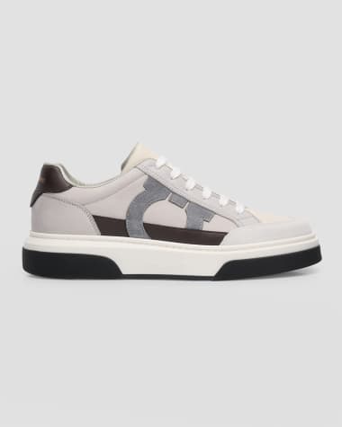 Ferragamo Men's Cassina Gancini Leather Low-Top Sneakers