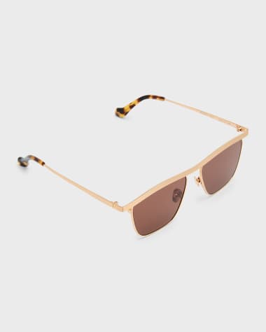 Nanushka Noran Brown Stainless Steel & Acetate Aviator Sunglasses