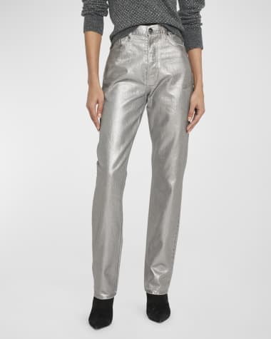 Veronica Beard Daniela Straight-Leg Metallic Jeans