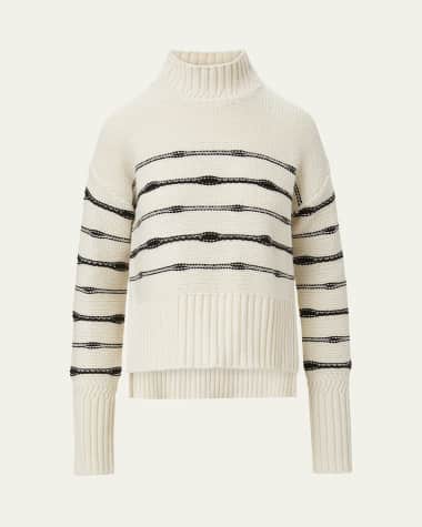 Veronica Beard Viori Striped Mock-Neck Sweater