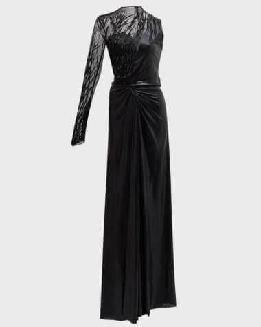 Gaurav Gupta Temptress Beaded Draped-Slit Illusion Gown