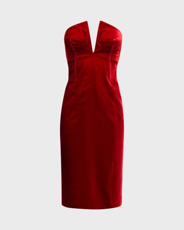 TOM FORD Sculpted Plunging Strapless Velvet Bustier Dress