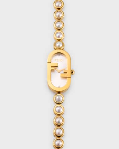 Fendi O'Lock Vertical Oval Bracelet Watch with Pearls