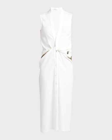 Ferragamo Twisted Belt Sleeveless Midi Dress