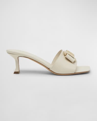 Ferragamo Zelie Leather Bow Mule Sandals