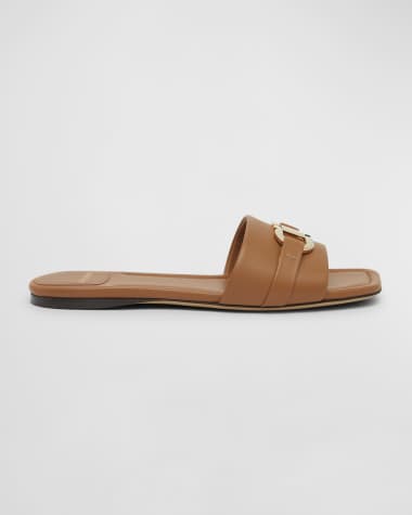 Ferragamo Leah Gancini Bit Leather Slide Sandals