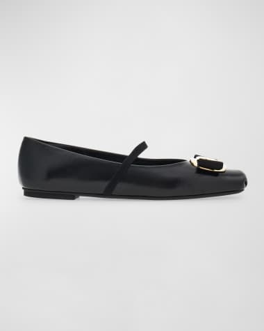 Ferragamo Zina Leather Bow Mary Jane Ballerina Flats
