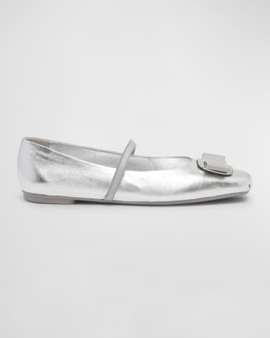 Ferragamo Zina Metallic Bow Mary Jane Ballerina Flats