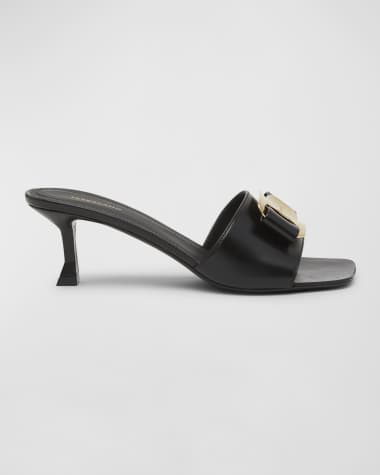 Ferragamo Zelie Leather Bow Mule Sandals