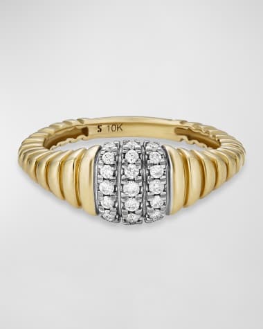 STONE AND STRAND Three-Row Diamond Pavé 10K Gold Pinky Ring
