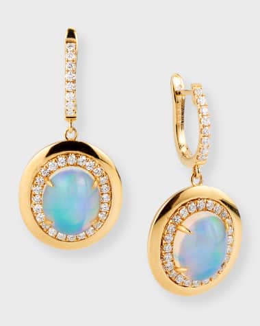 David Kord 18K Yellow Gold Earrings with Oval-Shape Opal and Diamonds, 4.46tcw