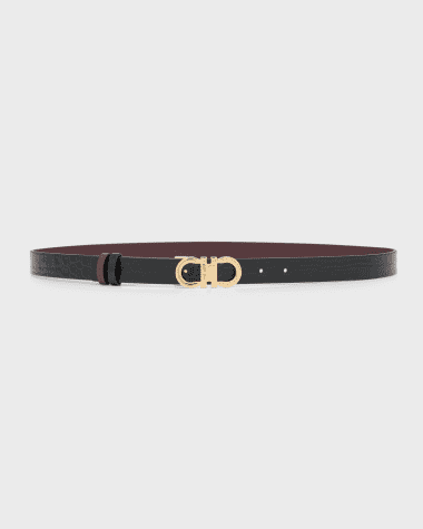 Ferragamo Gancini Croc-Embossed Leather Belt