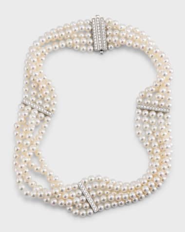 Belpearl 18K White Gold Akoya Cultured Pearl and Diamond Choker
