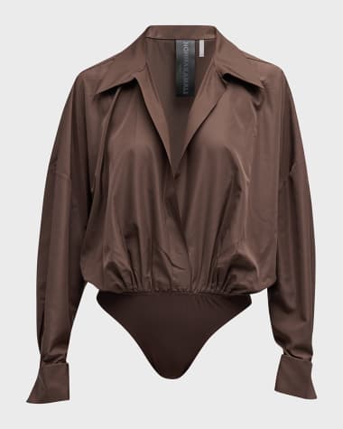 Norma Kamali Oversized Boyfriend-Neck Shirt Bodysuit