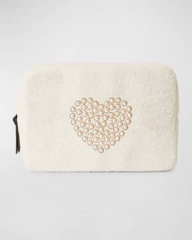 BTB Los Angeles Pearly Heart Faux-Fur Cosmetic Bag