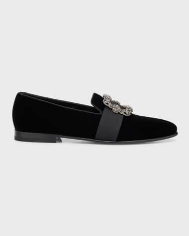 Manolo Blahnik Men's Crystal Buckle Suede Loafers