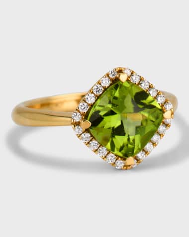 Lisa Nik Rocks 18K Yellow Gold Petite Cushion Cut Pink Tourmaline and Diamond Halo Cocktail Ring, Size 6