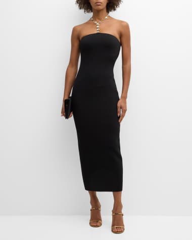Galvan Mystique Midi Dress with Globe Chain Halter
