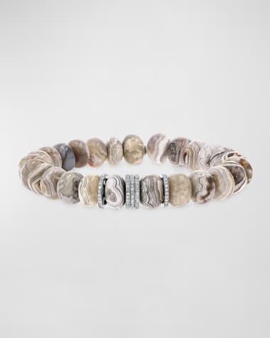 Sheryl Lowe Cream Agate Beaded Bracelet with Pave Diamonds