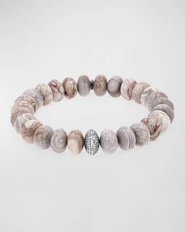 Sheryl Lowe Cream Agate Beaded Bracelet with Pave Diamonds