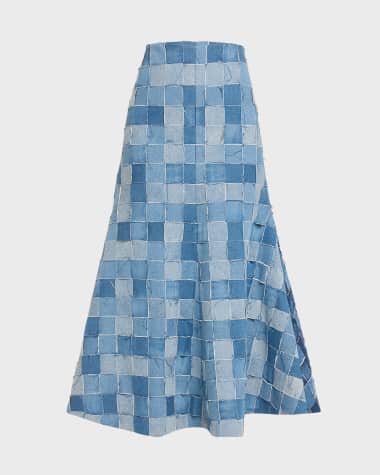 A.W.A.K.E. MODE Upcycled Denim Flare Skirt