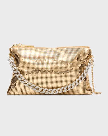 Whiting & Davis Zia Metallic Chain Crossbody Bag