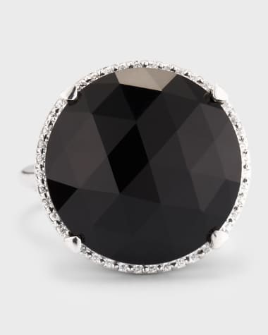 Lisa Nik Rocks 18K White Gold Black Onyx and Diamond Halo Cocktail Ring, Size 6