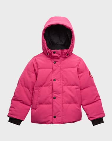 Kid's Hooded Down Jacket Ivory Technical Canvas with Silver-Tone