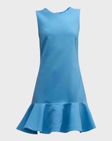 Oscar de la Renta Jewel-Neck Drop-Waist Ruffle Sleeveless Mini Dress