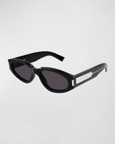 Saint Laurent Engraved Logo Acetate Oval Sunglasses