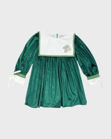 Petite Maison Kids Girl's Everly Damask Velour Bib-Collar Dress, Size Size 12M-8