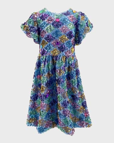 Lola + The Boys Girl's Diamond Gem Sequin Dress, Size 2-14