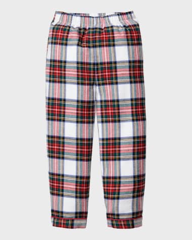 Petite Plume Kid's Balmoral Tartan-Print Pajama Pants, Size 6M-14