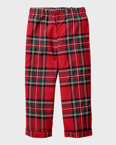 Petite Plume Kid's Imperial Tartan-Print Pajama Pants, Size 6M-14