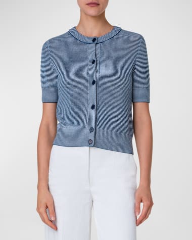 Akris punto Wool Knit Short-Sleeve Button-Front Cropped Cardigan
